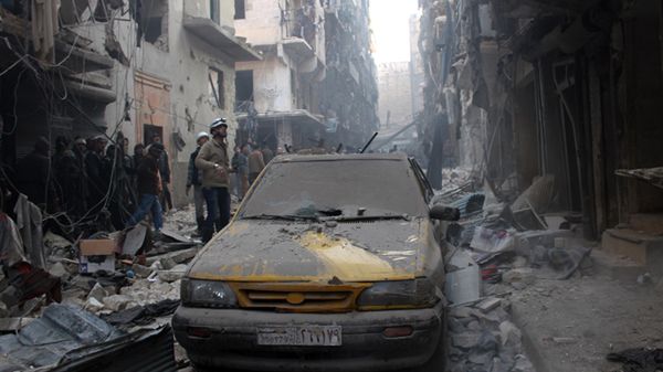 Efekty bombardowań na ulicach Aleppo