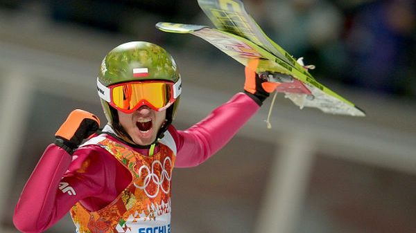 Kamil Stoch cieszy się z wygranej, Soczi 2014