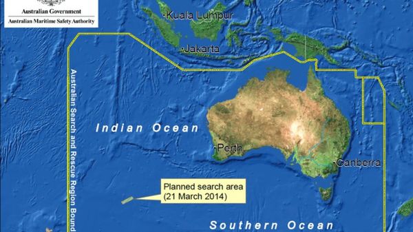 Mapa przedstawiająca obszar poszukiwań zaginionego samolotu