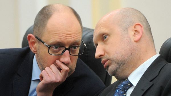 Premier Ukrainy Arsenij Jaceniuk i p.o. prezydenta Ołeksandr Turczynow