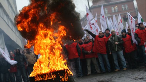 Protest związkowców z Katowickiego Holdingu Węglowego
