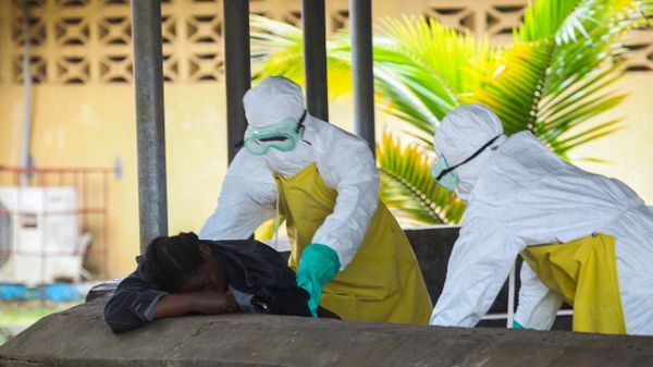 Liberyjskie pielęgniarki zabierają ciało ofiary epidemii