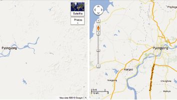 Starsza i nowsza wersja mapy Korei Północnej stworzona przez Google Maps