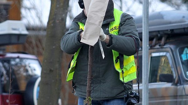 Policja zabezpiecza konar, który posłużył jako narzędzie zbrodni