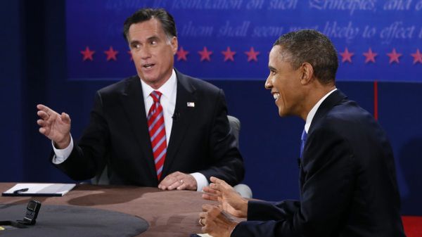 Mitt Romney i Barack Obama podczas ostatniej debaty przedwyborczej