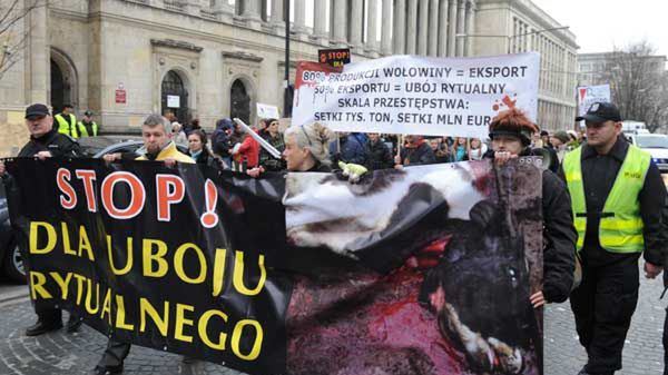 Protest przed Ministerstwem Rolnictwa przeciwko planowanej legalizacji uboju rytualnego bez uprzedniego ogłuszenia