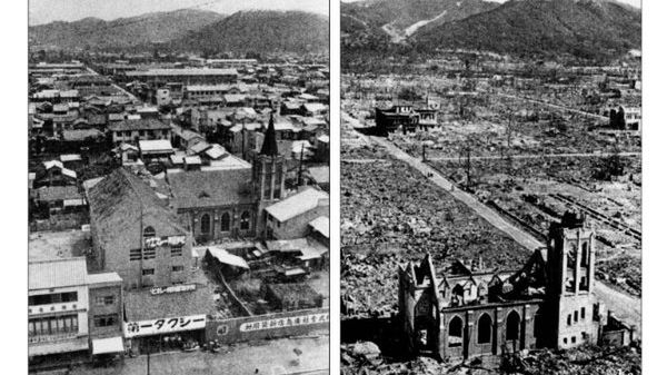 Hiroszima przed i po zrzuceniu bomby atomowej