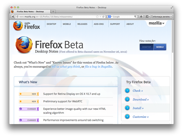 Firefox 18 Beta - popularna przeglądarka jeszcze szybsza