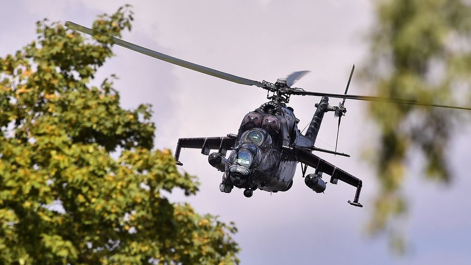 Ample Strike 2018, Mil Mi-24/35 helicopterA Mil Mi-24/35 helicopter of Czech Army is seen during a Media Day within international war games Ample Strike 2018 was held on September 6, 2018, in Namest nad Oslavou, Czech Republic. (CTK Photo/Lubos Pavlicek). Dostawca: PAP/CTK.Lubos PavlicekCzech Republic, military, training, exercise, Ample Strike