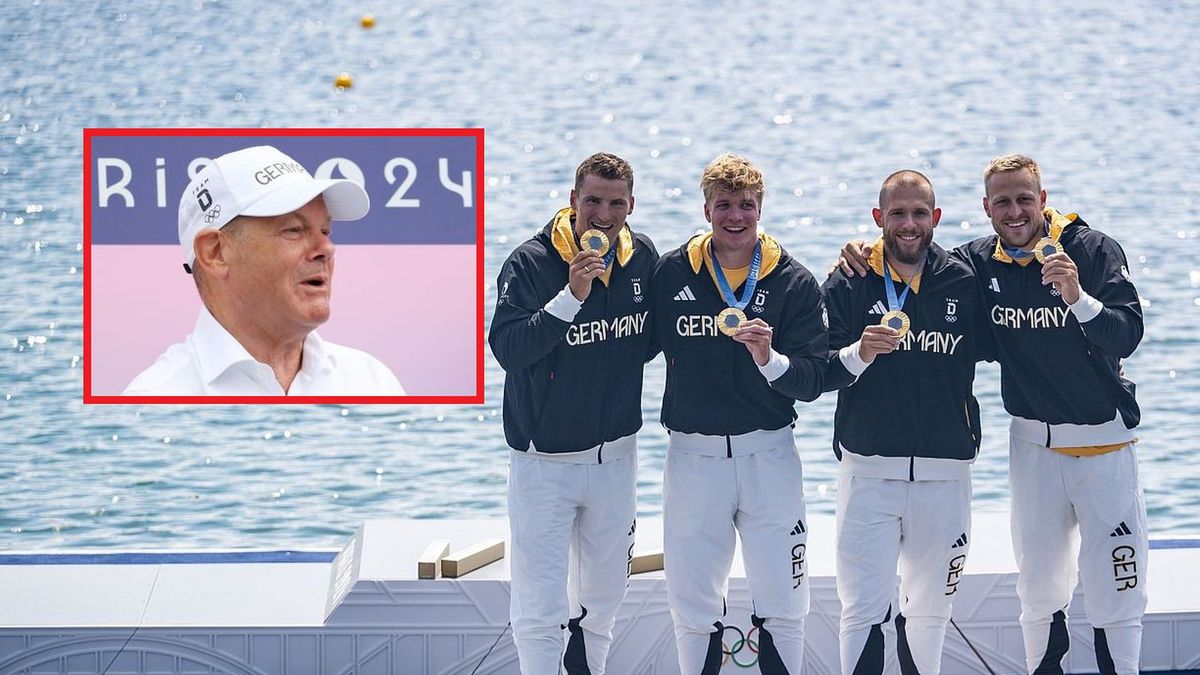 Getty Images / Kevin Voigt/ Justin Setterfield / Na zdjęciu: Max Rendschmidt, Max Lemke, Jacob Schopf i Tom Liebscher-Lucz (w ramce: Olaf Scholz)