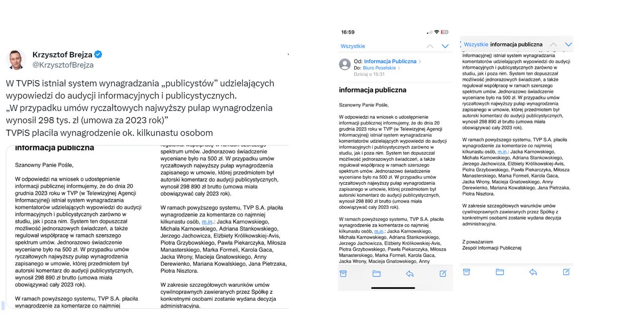 Wpis Brejzy dot. wynagrodzeń w TVP. Post szybko jednak zniknął