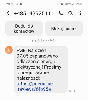 Fałszywy SMS o odłączeniu energii elektrycznej