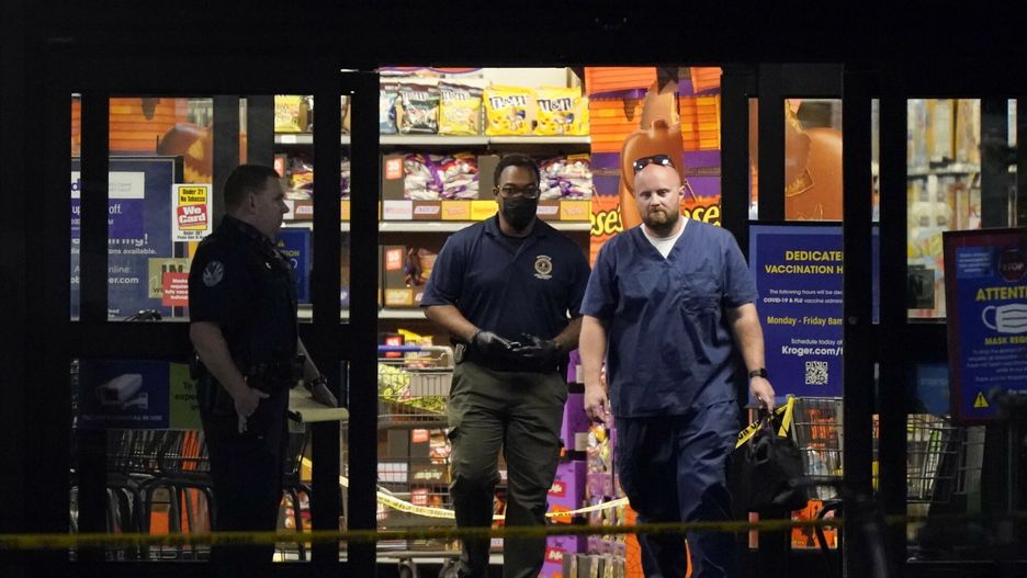 TemporaryResponders walk out the door of a Kroger grocery store as the investigation goes into the night following a shooting earlier in the day, Thursday, Sept. 23, 2021, in Collierville, Tenn. (AP Photo/Mark Humphrey)AP