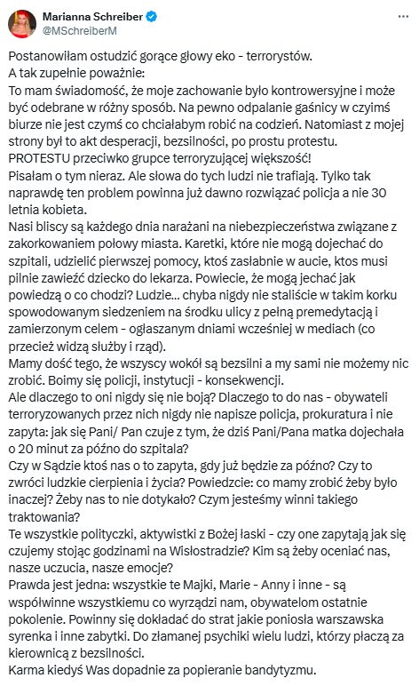 Marianna Schreiber wydała oświadczenie