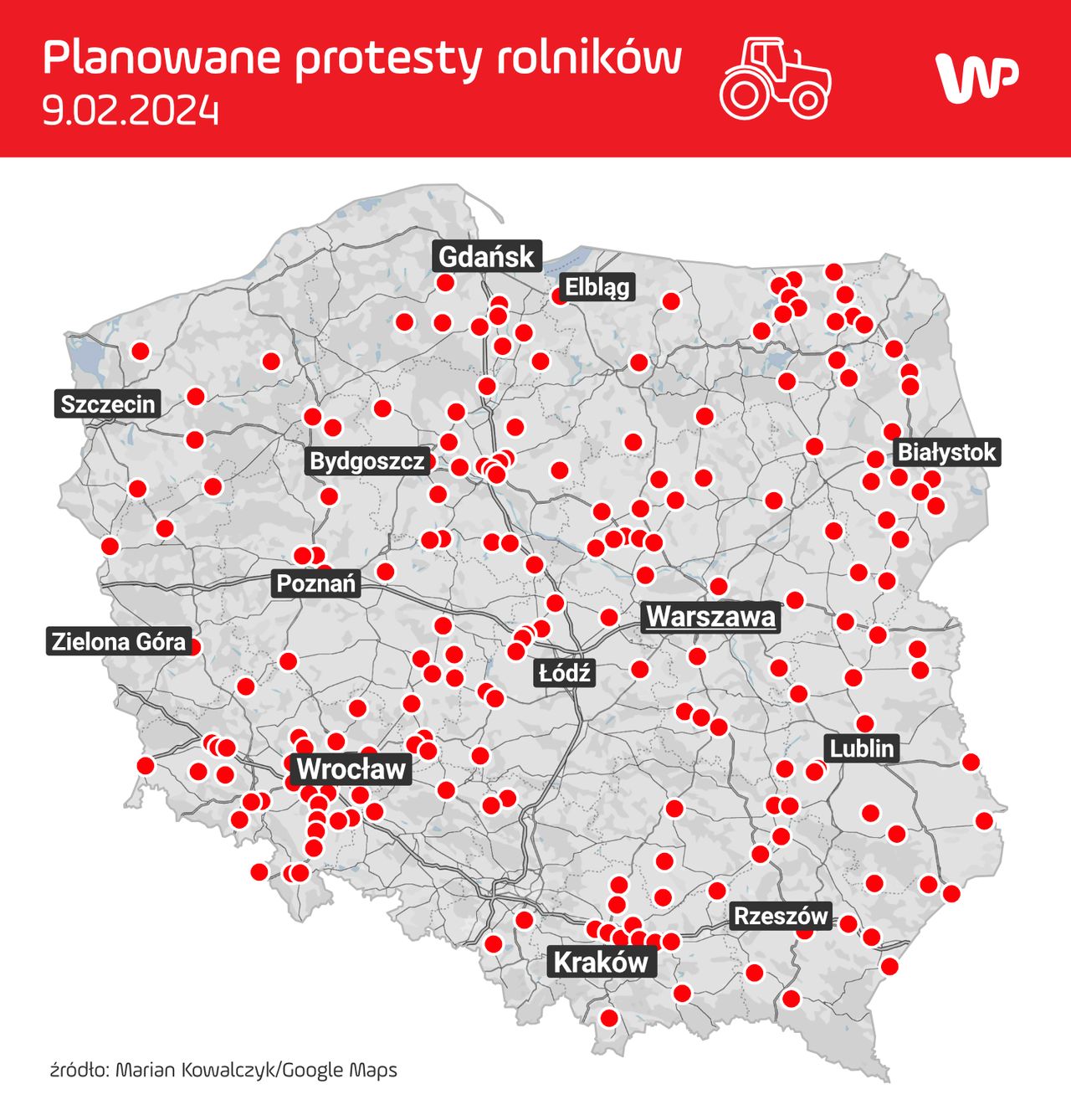 Blokady rolnicze zaplanowane na 9 lutego