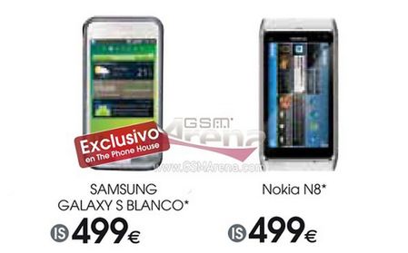 Biały Samsung Galaxy S. Nokia N8 w Hiszpanii za 499 euro