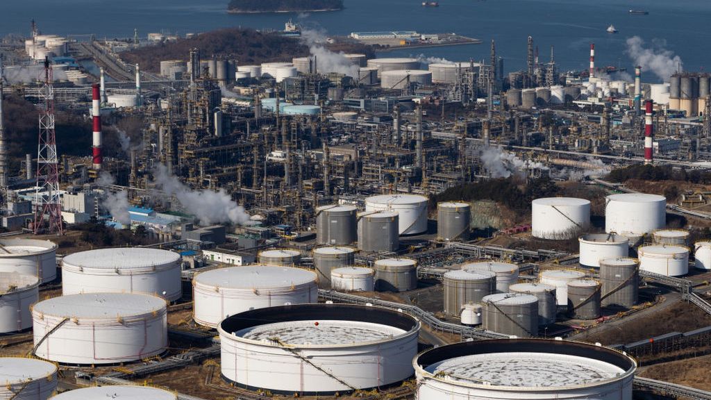 The Yeosu Industrial Complex Ahead of South Korea GDP Figures
Oil tanks at the GS Caltex Corp. oil refinery facility in the Yeosu Industrial Complex in Yeosu, South Korea, on Friday Jan. 21, 2022. South Korea is scheduled to release its gross domestic product (GDP) figures on January 25. Photographer: SeongJoon Cho/Bloomberg via Getty Images
Bloomberg
east asian, fossil fuels, industrial, fuels, south korean, manufacture, fabrication, oil, gas, industries, energy, natural resources, business news