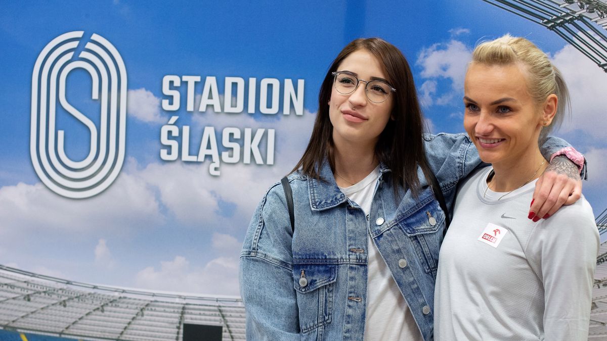 Ewa Swoboda i Justyna Święty-Ersetic podczas wizyty na Stadionie Śląskim w Chorzowie