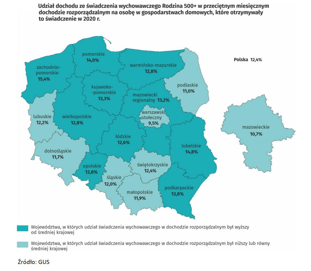 500+ w wpjewództwach