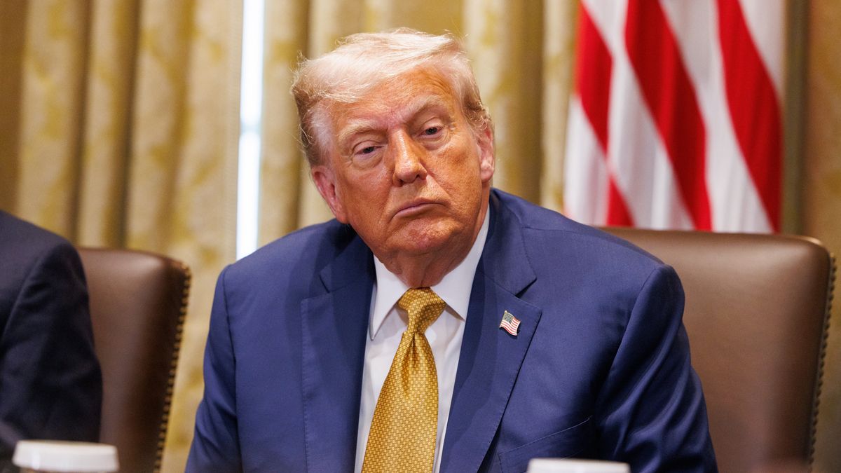 US President Donald Trump during a cabinet meeting at the White House in Washington, DC, US, on Tuesday, July 8, 2025. Trump said his administration is weighing whether to take control of the city of Washington, DC, to help combat crime, in a move that would represent a dramatic upheaval to the capital's half-century of home rule. Photographer: Aaron Schwartz/CNP/Bloomberg via Getty Images