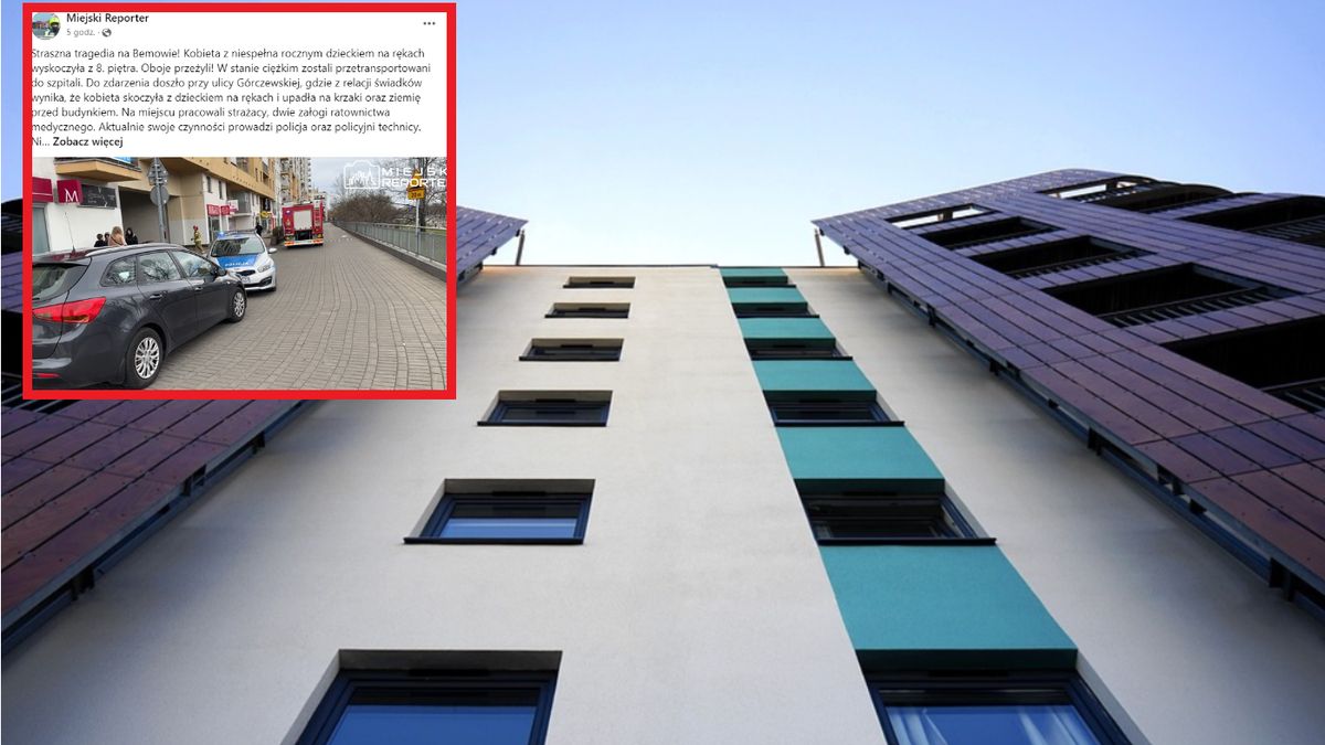 Dramat na Bemowie: kobieta z dzieckiem na rękach spadła z okna