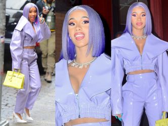 Lawendowa Cardi B obnaża turkusowe szpony w drodze na nagranie programu Netflixa