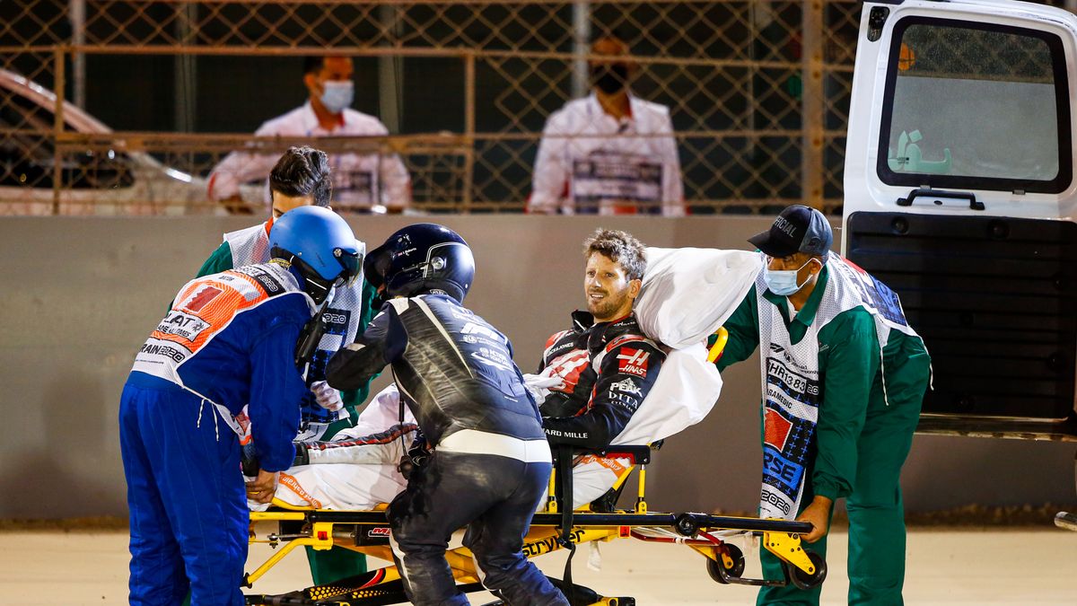 Romain Grosjean po wypadku
