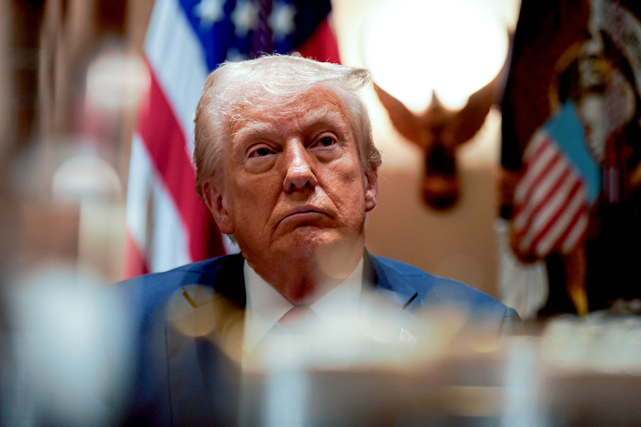 US President Donald Trump during a cabinet meeting at the White House in Washington, DC, US, on Wednesday, Feb. 26, 2025. Elon Musk's demand that more than two million federal employees defend their work is facing pushback from other powerful figures in the Trump administration, in a sign that the billionaire's brash approach to overhauling the government is creating division. Photographer: Al Drago/Bloomberg via Getty Images
