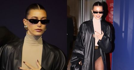 Hailey Bieber przemierza Paryż w MAJTKACH i skórzanej pelerynie. Zagrała nogą jak prawdziwa modelka? (ZDJĘCIA)