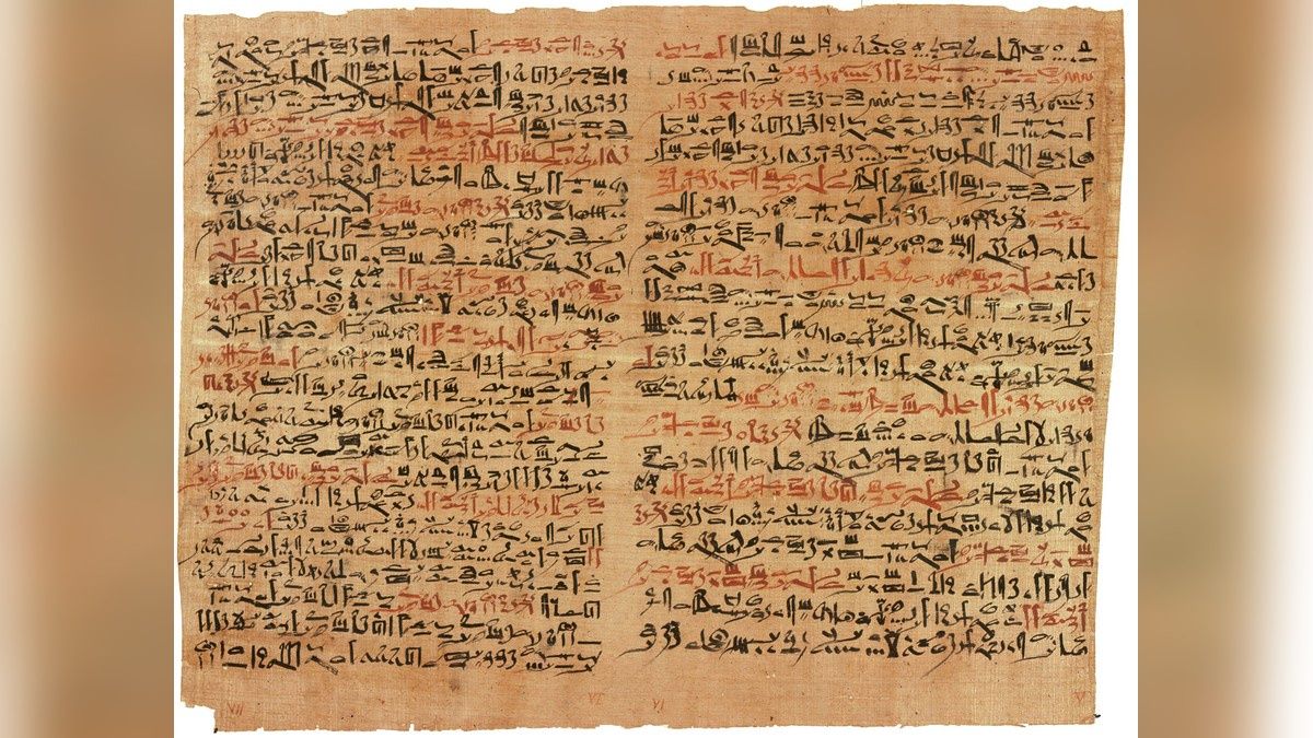 Fragment papirusu Edwina Smitha, ok. 1600 r. p.n.e. Tekst dotyczący urazów twarzy.