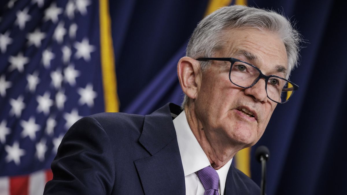 Jerome Powell, chairman of the US Federal Reserve, speaks during a news conference following a Federal Open Market Committee (FOMC) meeting in Washington, DC, US, on Wednesday, Dec. 13, 2023. The Federal Reserve held interest rates steady for a third meeting and gave its clearest signal yet that its aggressive hiking campaign is finished, forecasting a series of cuts next year. Photographer: Samuel Corum/Bloomberg via Getty Images