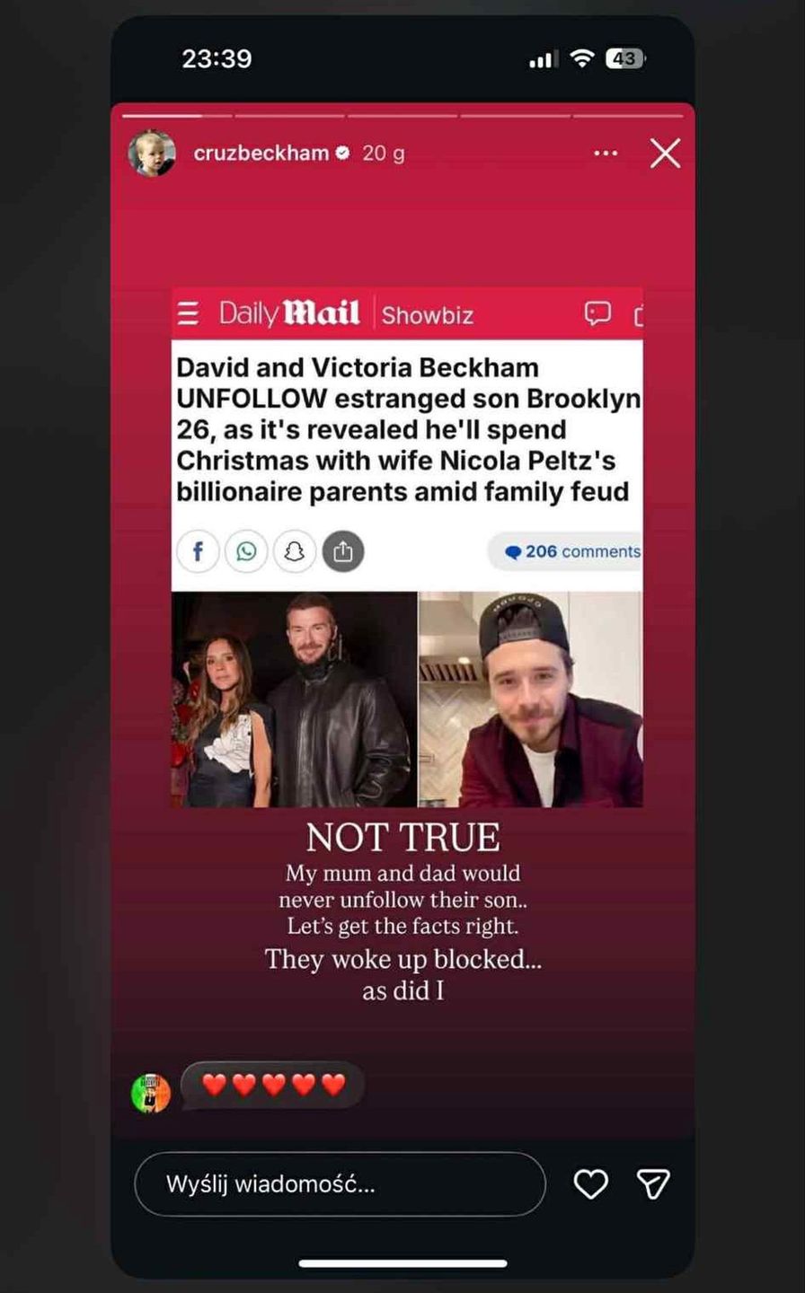 Cruz Beckham wyjaśnił sytuację z odobserwowaniem profili