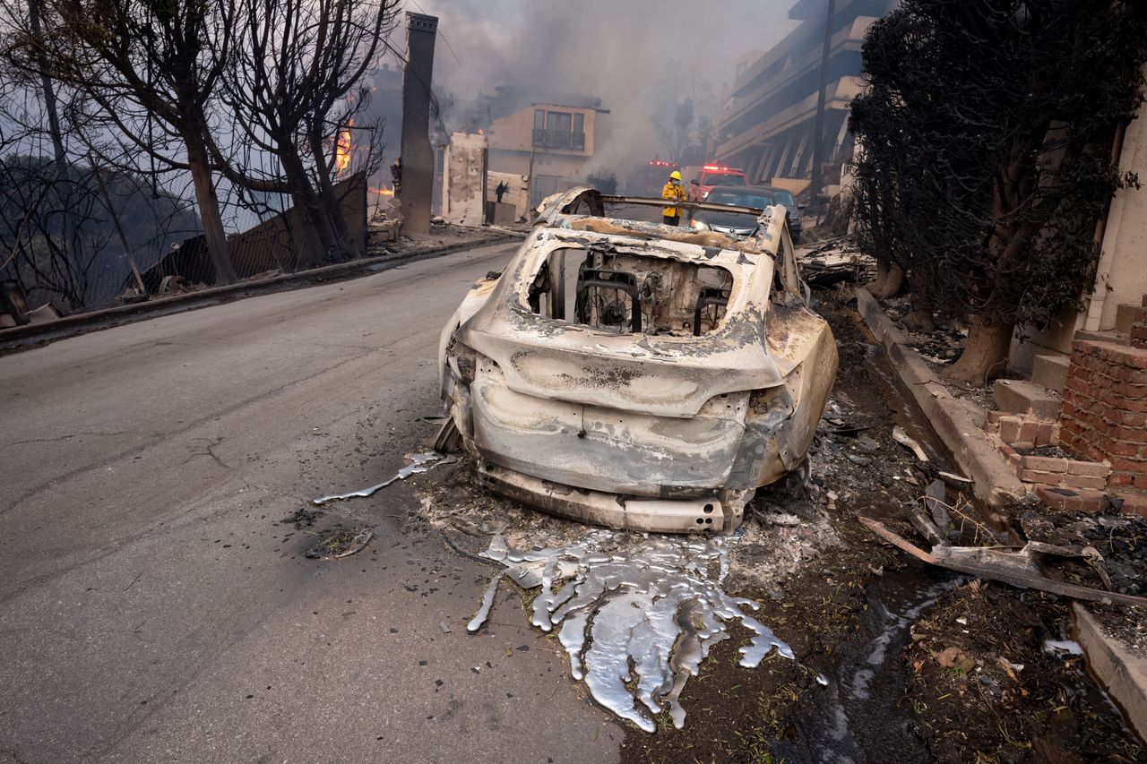 Burned Tesla in Malibu, California