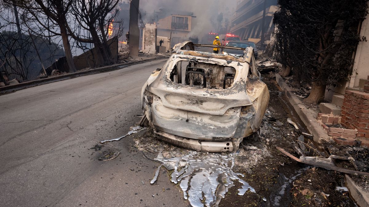 Spalona Tesla w Malibu w Kalifornii