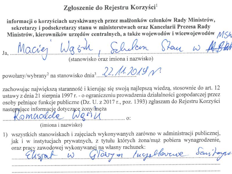 Rejestr Korzyści Majątkowych Macieja Wąsika