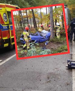 Auto doszczętnie zniszczone. 19-letni kierowca wyszedł baz szwanku