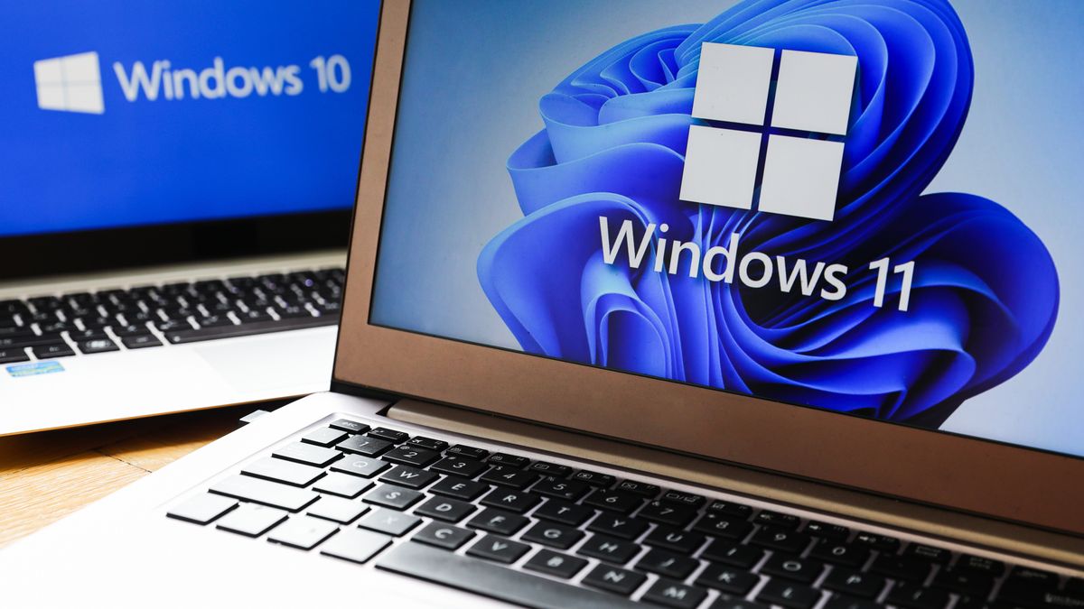 Windows 11 and Windows 10 operating system logos are displayed on laptop screens for illustration photo. Krakow, Poland on February 3, 2022. (Photo by Beata Zawrzel/NurPhoto via Getty Images)