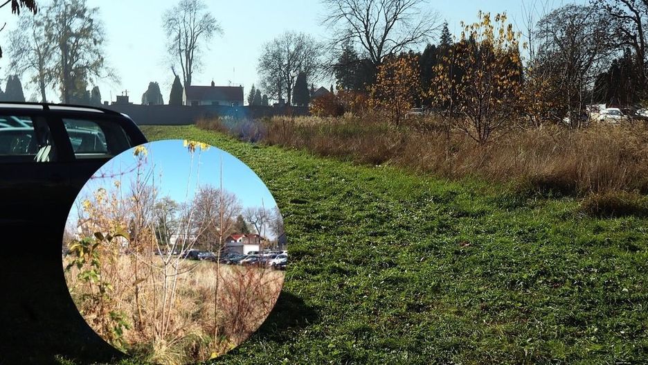 Jak w soczewce widać, gdzie kończy się miejska działka, a gdzie zaczynają się tereny prywatne na placu pomiędzy ulicą Dąbrowskiego i Cmentarzem Parafialnym. A to wszystko w sercu Oświęcimia.