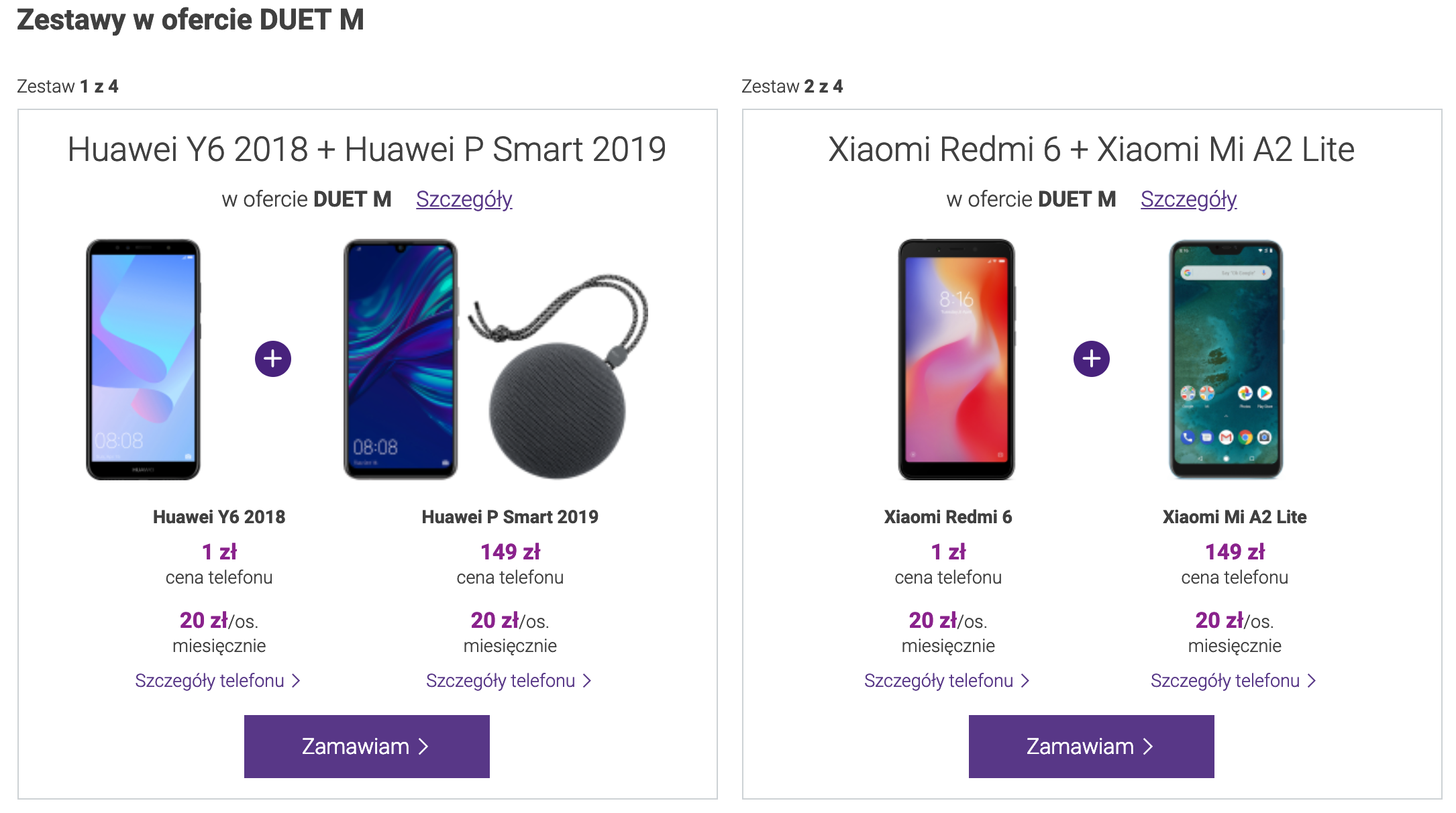 Przykładowe zestawy Duet M