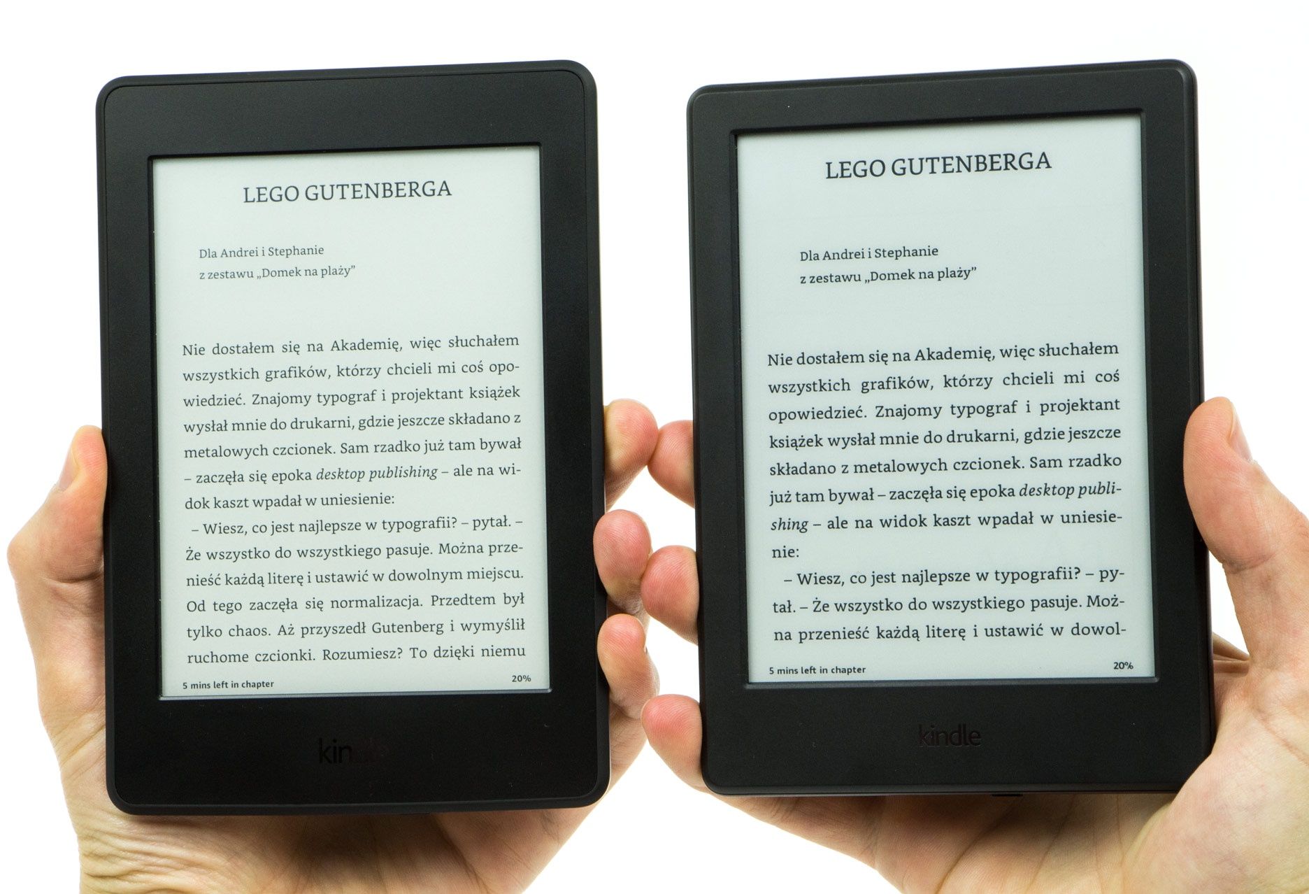 porównanie strony z tekstem Bookerly