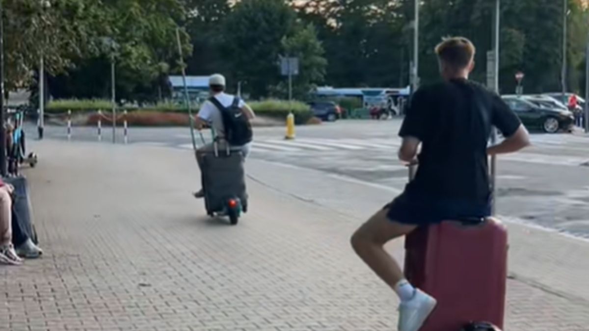 Nagranie z Kołobrzegu. Tak jechali hulajnogami.