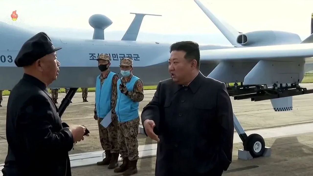 Kim Jong Un watching North Korean copies of American drones