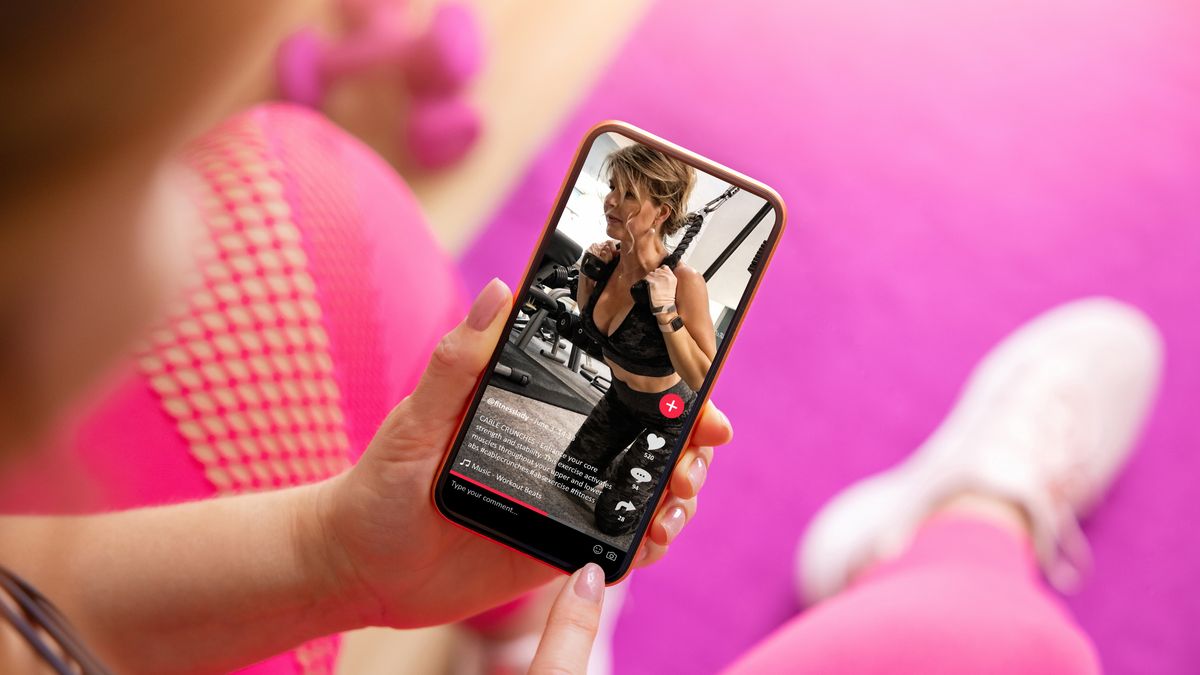 tiktok, fitness, sports, blog, influencer, phone, mobile, celebrity, sexy, tik tok, watch, video, cell, cellphone, app, social, media, woman, girl, gym, workout, training, iphone, reel, post, feed, smartphone, screen, mockup