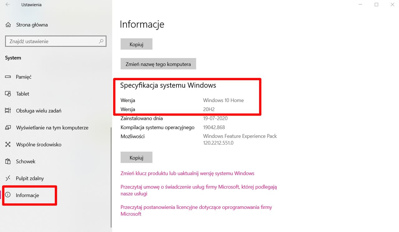 Wersję Windows 10 można sprawdzić w Ustawieniach, fot. Oskar Ziomek.