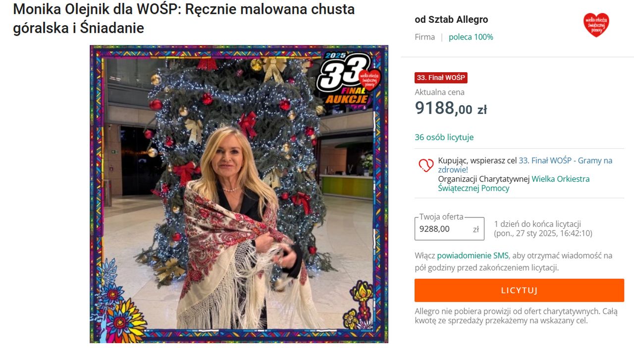 Oferta Moniki Olejnik na WOŚP 2025