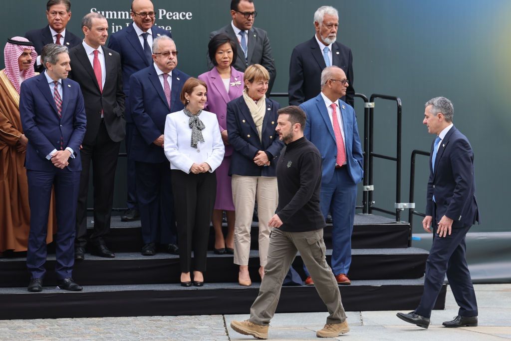 Ukraine Peace Summit in Switzerland
LUCERNE, SWITZERLAND - JUNE 15: Ukrainian President Volodymyr Zelenskyy (Front L) arrives to attend the Summit on Peace in Ukraine in the Burgenstock of Lucerne, Switzerland on June 15, 2024. Heads of state from around the world gather on the Burgenstock Resort in central Switzerland for the Summit on Peace in Ukraine, on June 15 and 16. The aim of that heads of state and government meeting, is to develop a common understanding of a path towards a just and lasting peace in Ukraine. (Photo by Arda Kucukkaya/Anadolu via Getty Images)
Anadolu
stansstad, burgenstock resort, heads of states, burgenstock, politicians, summit, ukraine peace summit