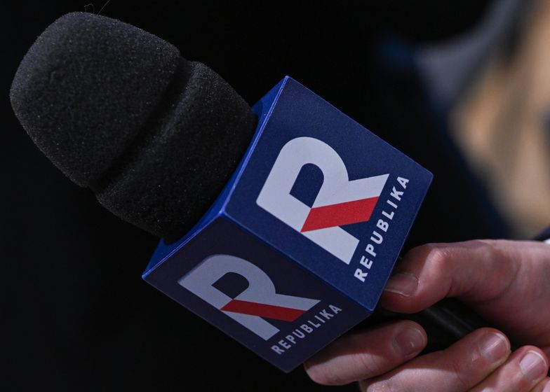 KRAKOW, POLAND - NOVEMBER 24:
A TV Republika microphone held by a TV reporter outside the venue where Karol Nawrocki was officially introduced as the Law and Justice party's candidate for the 2025 presidential election, on November 24, 2024, in Krakow, Poland.
The announcement came one day after the governing Civic Platform party nominated Rafal Trzaskowski as its candidate in the primaries. (Photo by Artur Widak/NurPhoto via Getty Images)