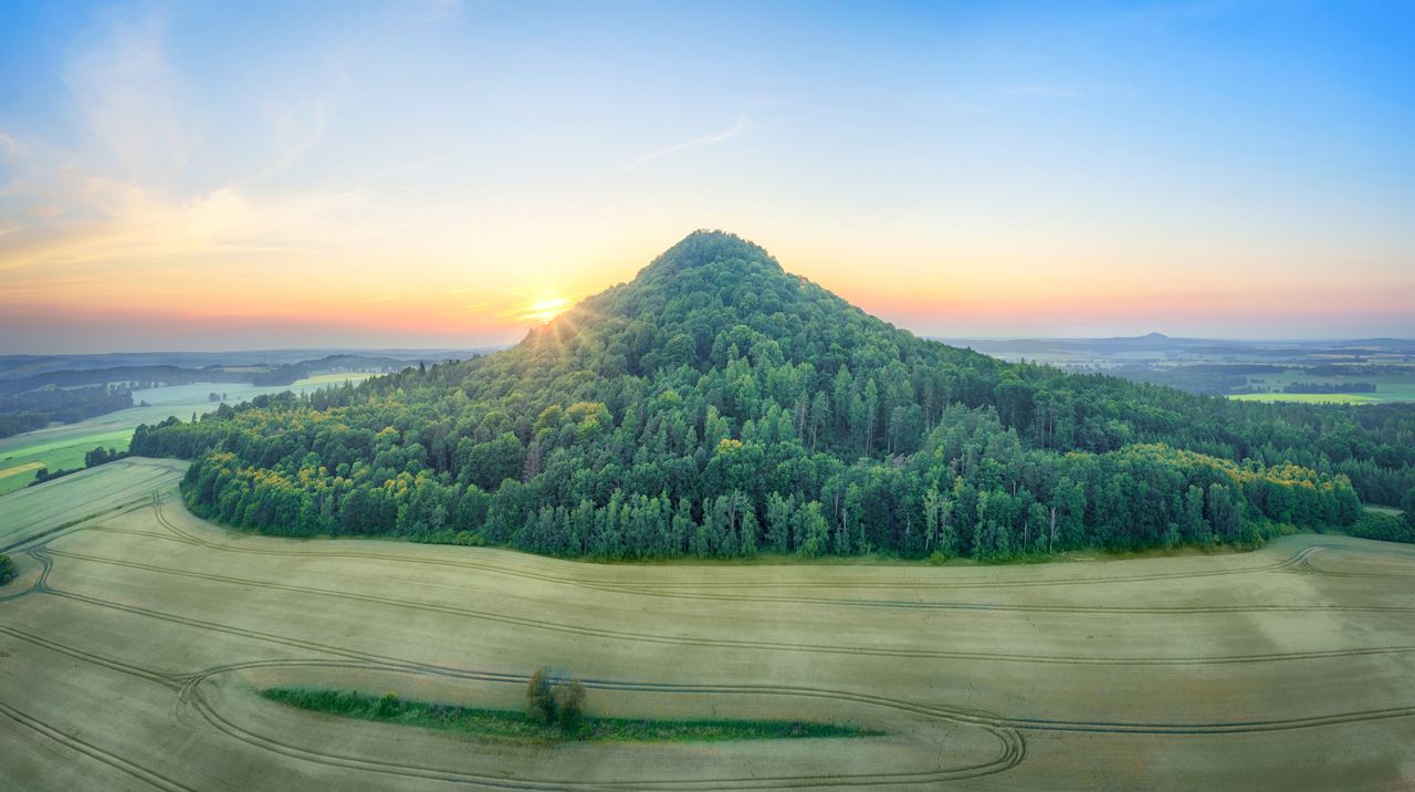 The extinct volcano Ostrzyca (501 m above sea level) in the Kaczawskie Mountains in the Lower Silesian Voivodeship