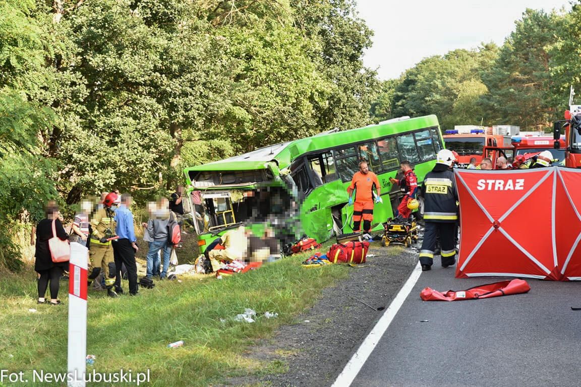 Dramatyczny wypadek pod Zieloną Górą. Jedna osoba zmarła. Ponad 50 jest rannych