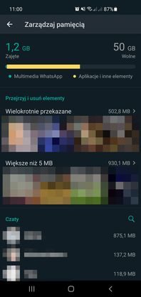 Zarządzanie pamięcią w WhatsAppie